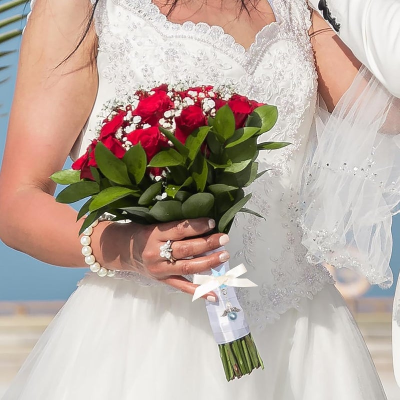Drogomen Store Something Blue Gift for Bride, Something Blue Bridal Bouquet Charm Guardian Angel Garter Charm for Bride on Wedding Day Bridal Shower Gifts for Daughter Wedding Bridal Party Decors - Image 2